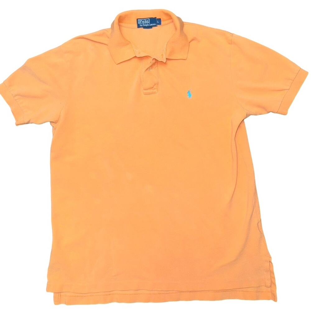 Pole By Ralph Lauren Peach Short Sleeve Mesh Polo Shirt 100% Cotton Sz L